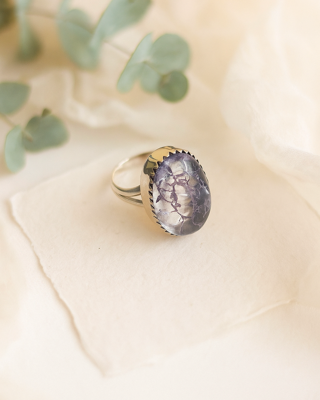 Dyed Cracked Crystal Quartz Gemstone Sterling Silver Ring