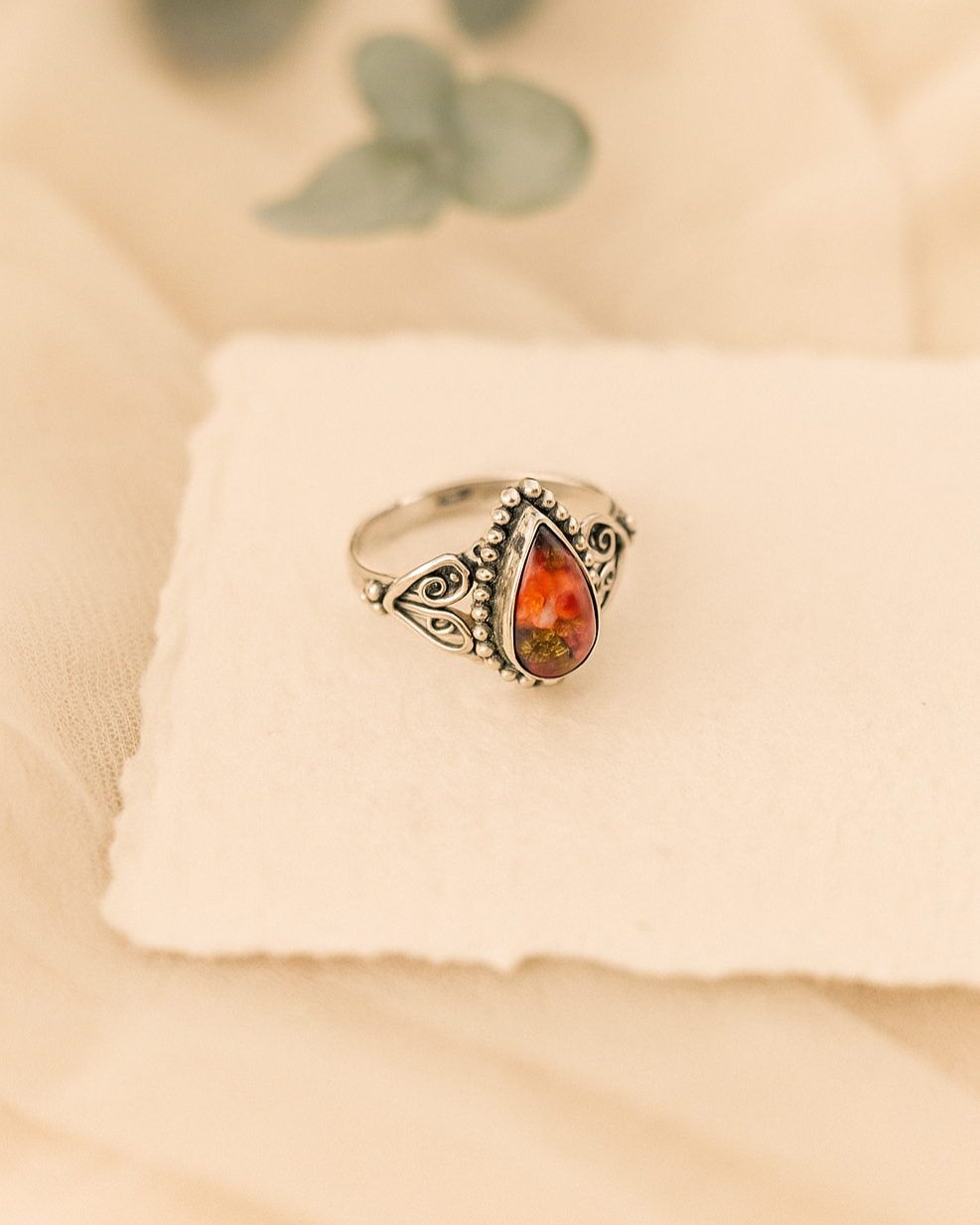 Pink Dahlia Turquoise Gemstone Sterling Silver Ring