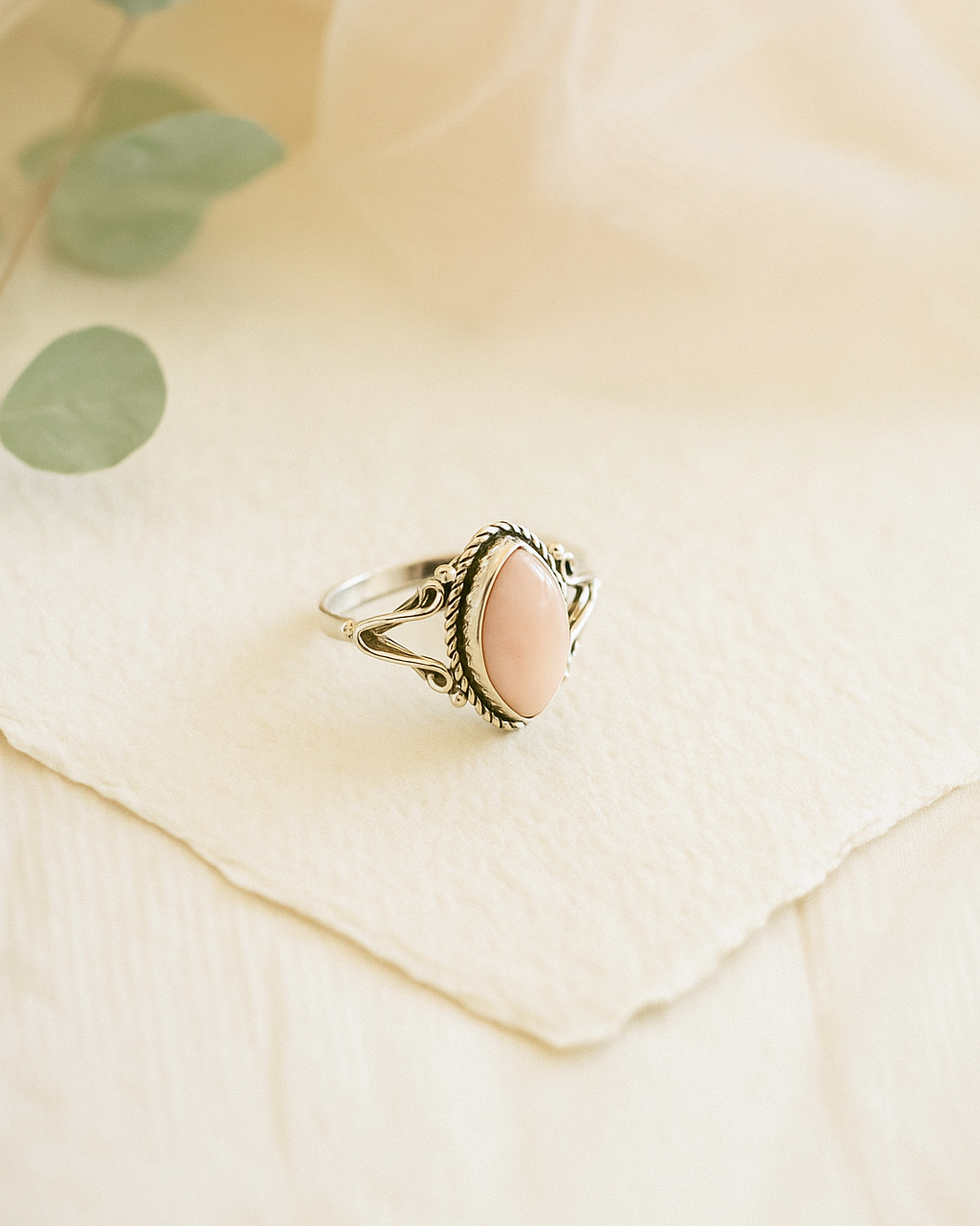Pink Opal Gemstone Sterling Silver Ring