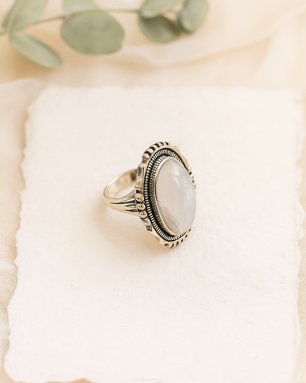 Rainbow Moonstone Gemstone Sterling Silver Ring