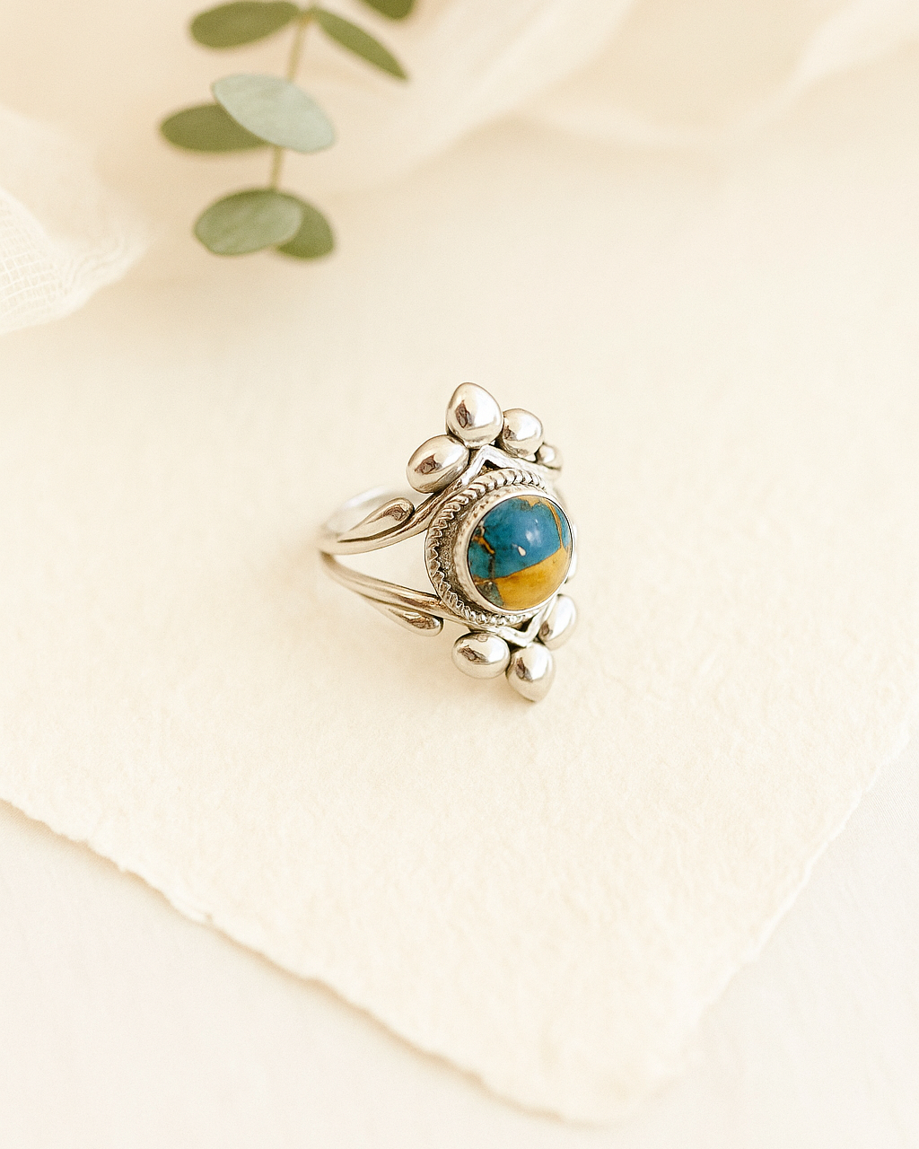 Spiny Oyster Turquoise Gemstone Sterling Silver Ring