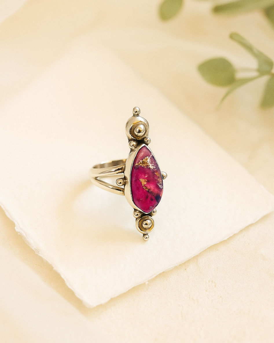 Pink Dahlia Turquoise Gemstone Sterling Silver Ring