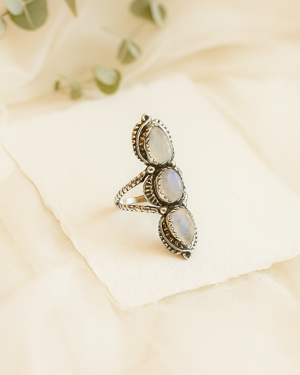 Rainbow Moonstone Gemstone Sterling Silver Ring
