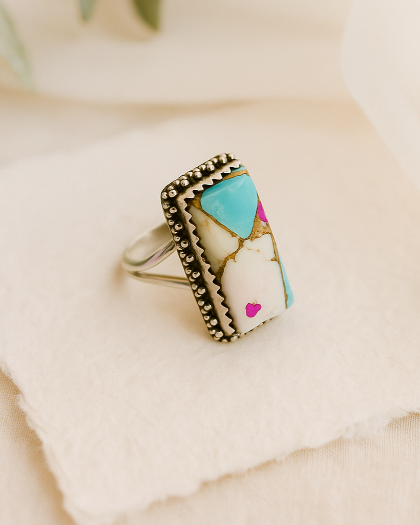 Cotton Candy Turquoise Gemstone Sterling Silver Ring