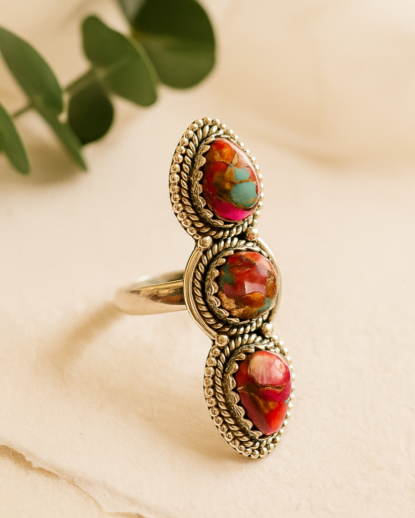 Pink Dahlia Turquoise Gemstone Sterling Silver Ring