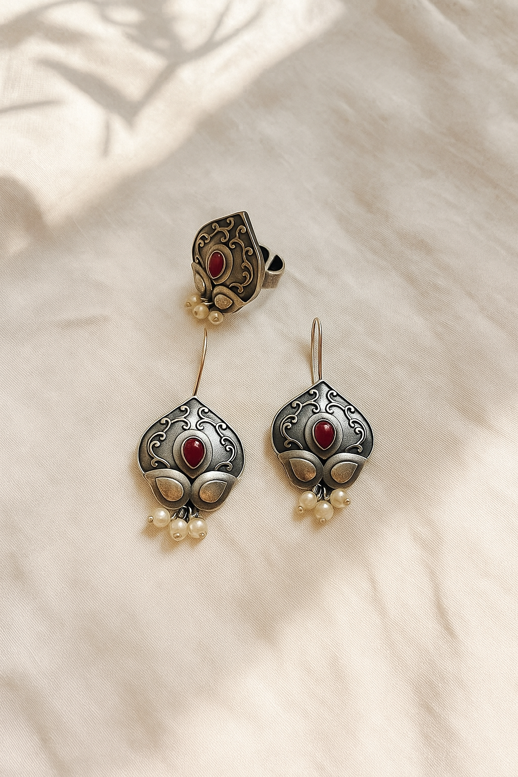 Bela Oxidised Earrings Ring set