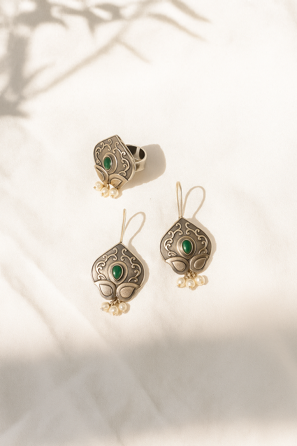 Bela Oxidised Earrings Ring set