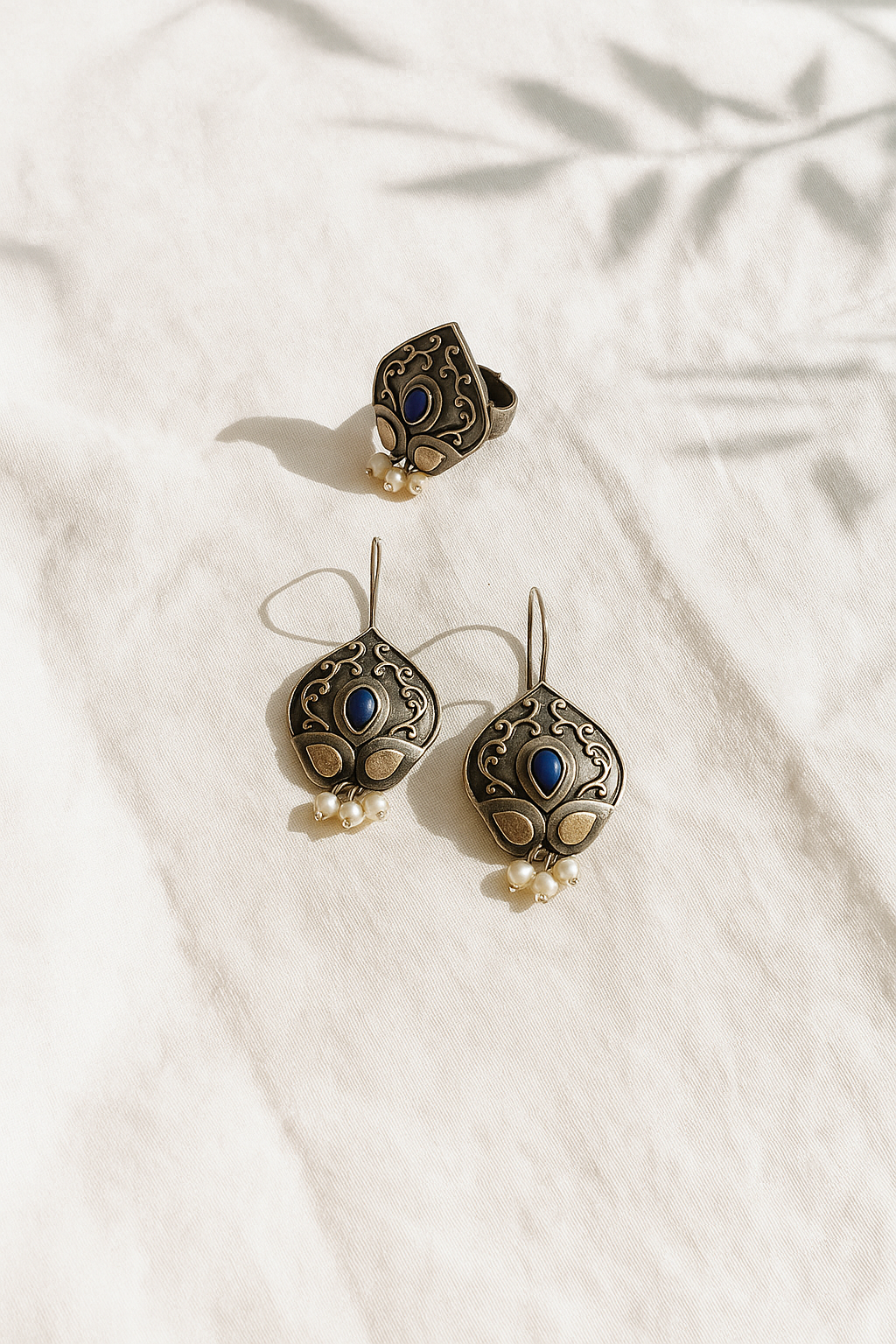 Bela Oxidised Earrings Ring set