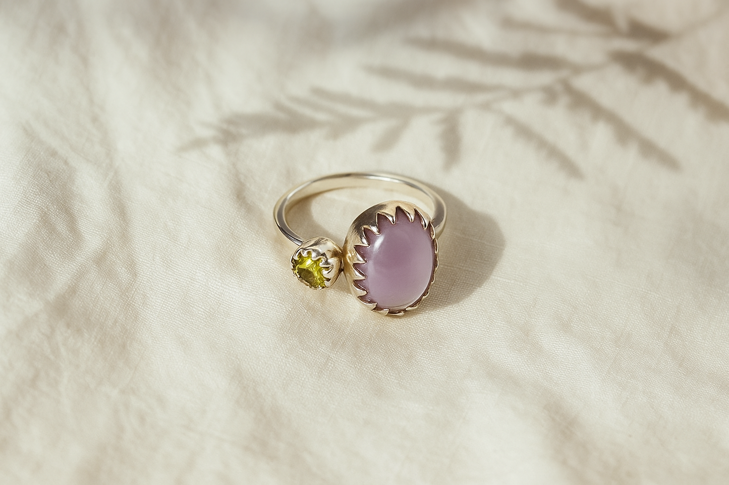 Amethyst Peridot Gemstone Sterling Silver Ring
