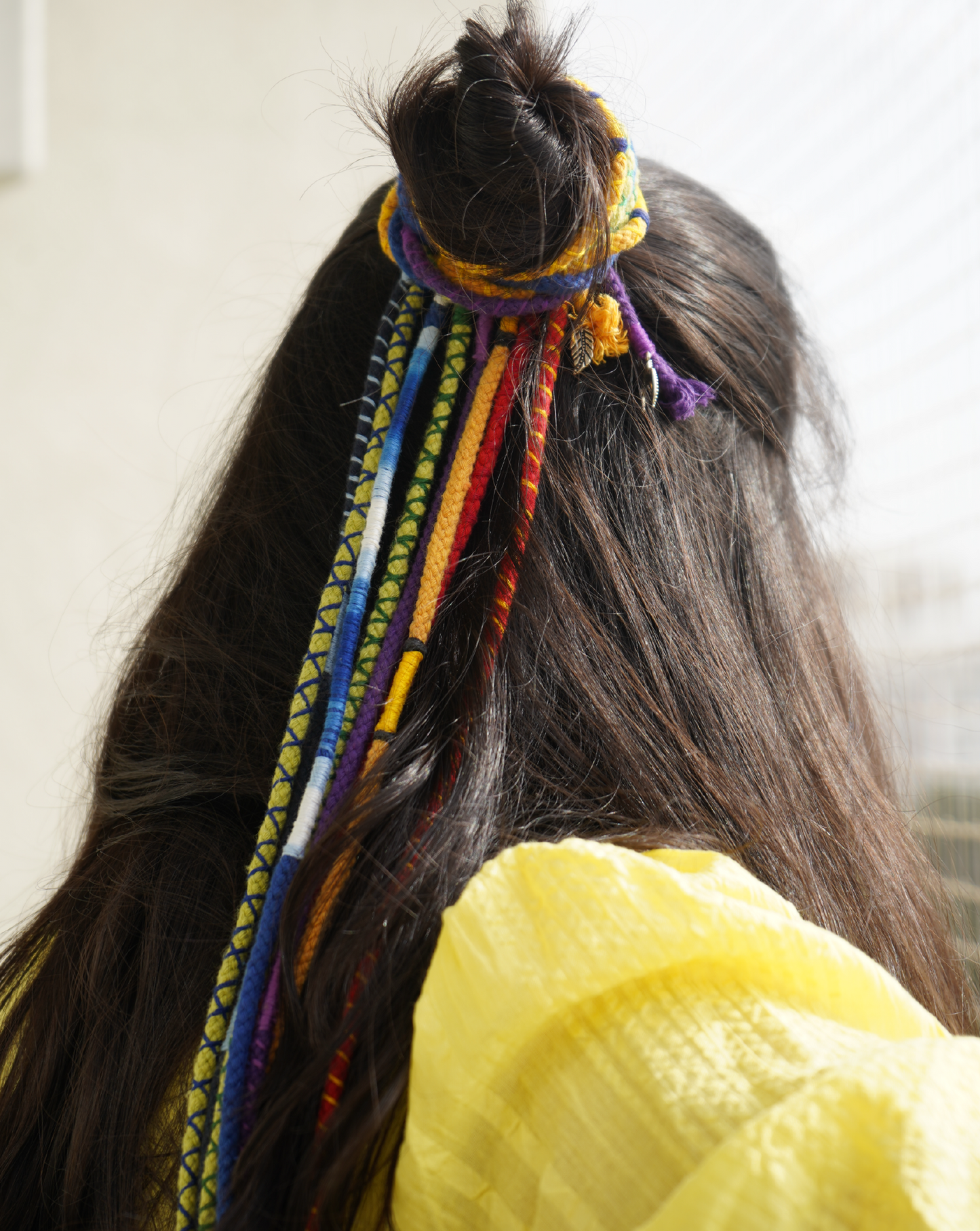 Yellow green red hair strings