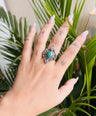 Tibetian Turquoise & Rainbow Moonstones Gemstone Sterling Silver Ring