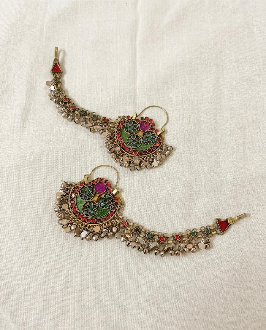 Naqshband Vintage Earrings with Earchain