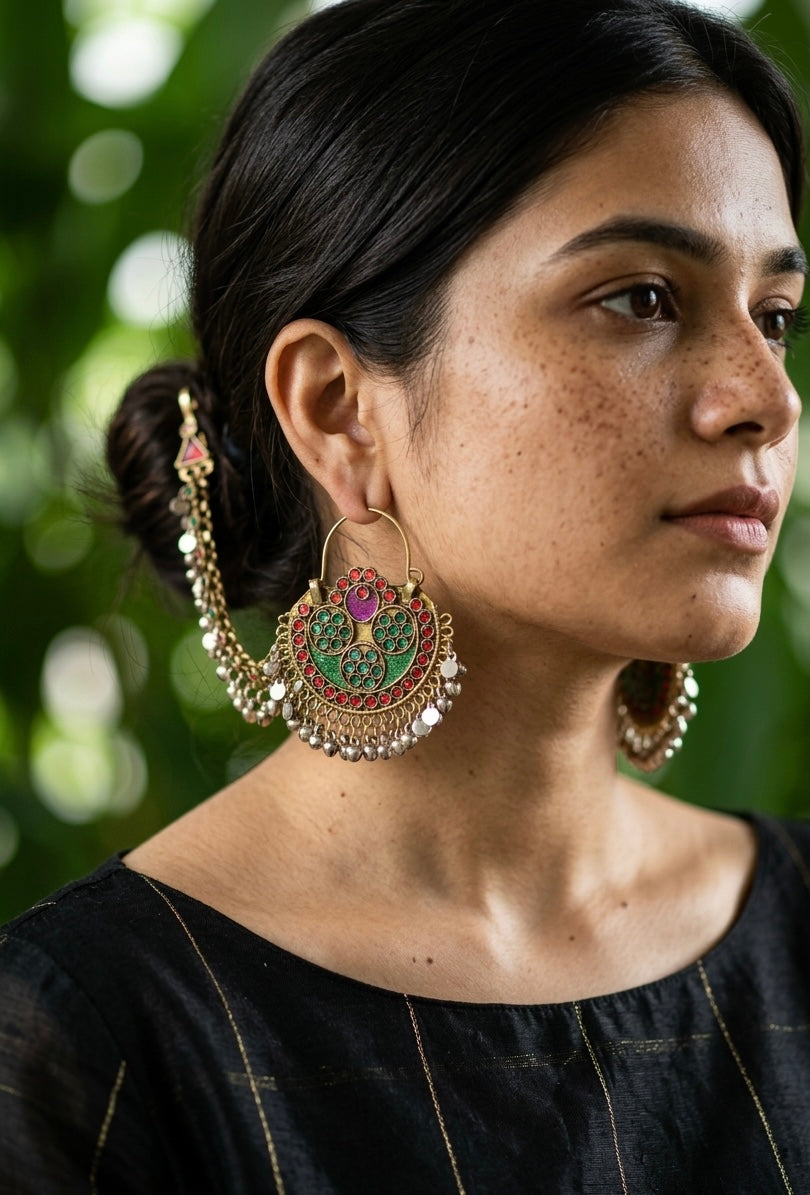 Naqshband Vintage Earrings with Earchain