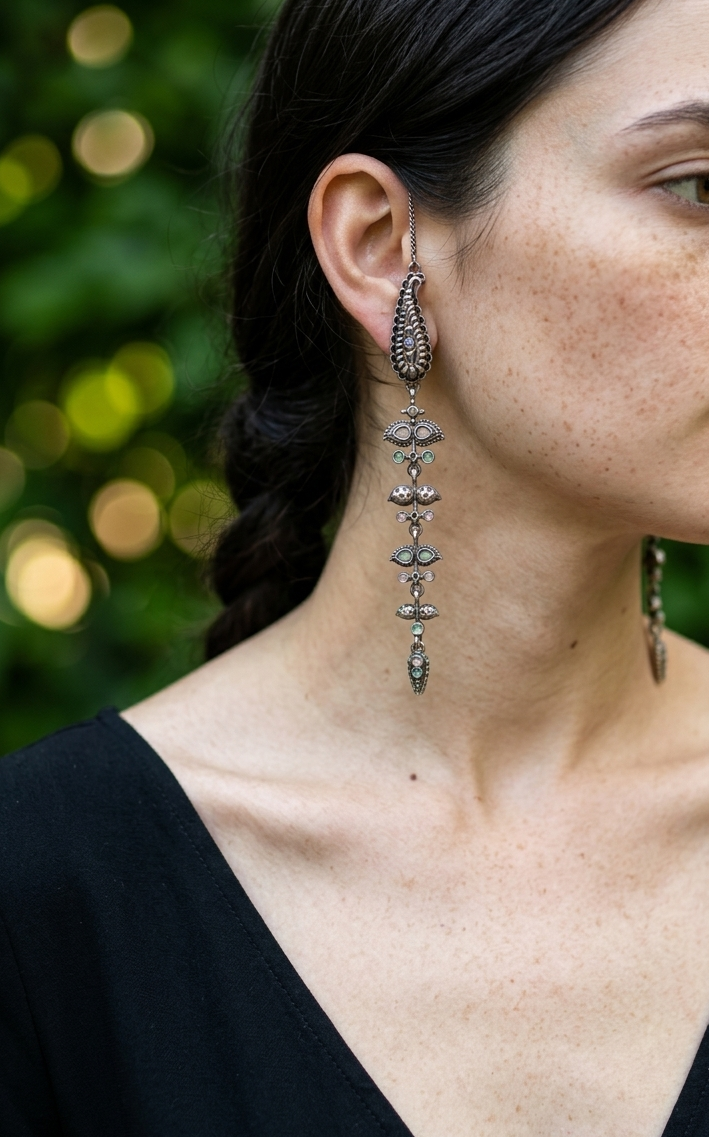 Hina Oxidised Earrings with Earchain