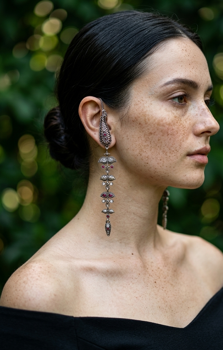 Hina Oxidised Earrings with Earchain