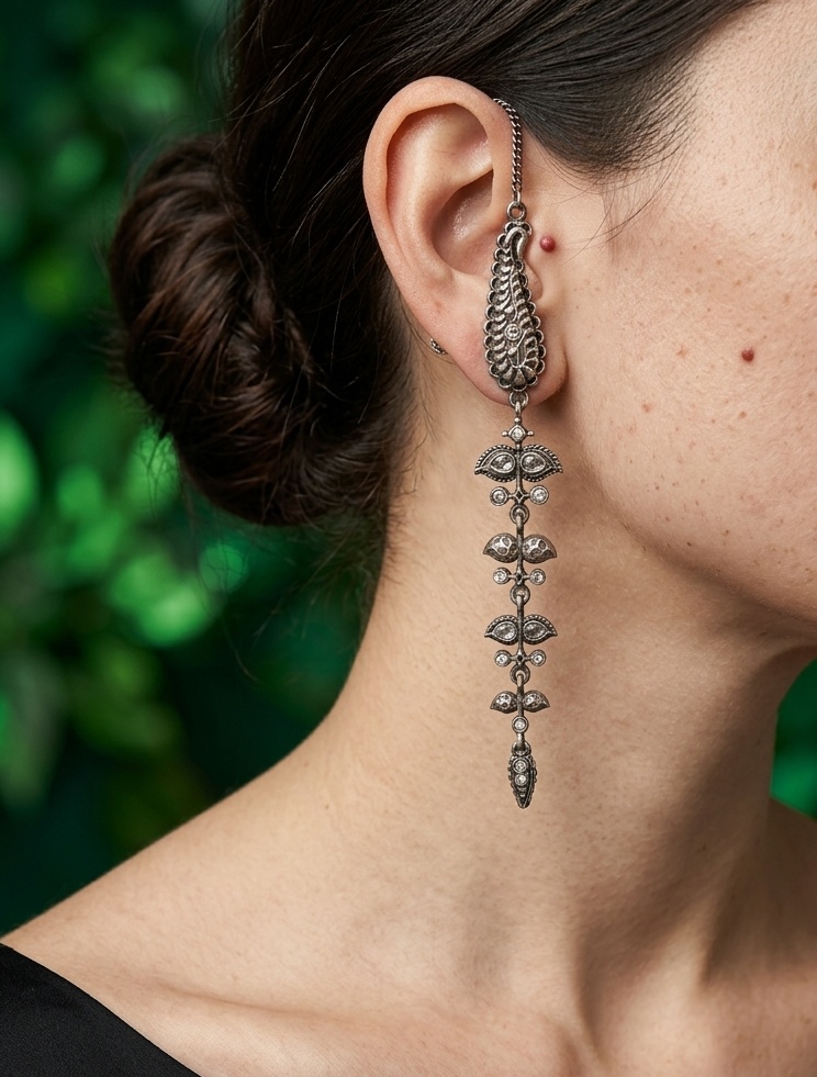Hina Oxidised Earrings with Earchain