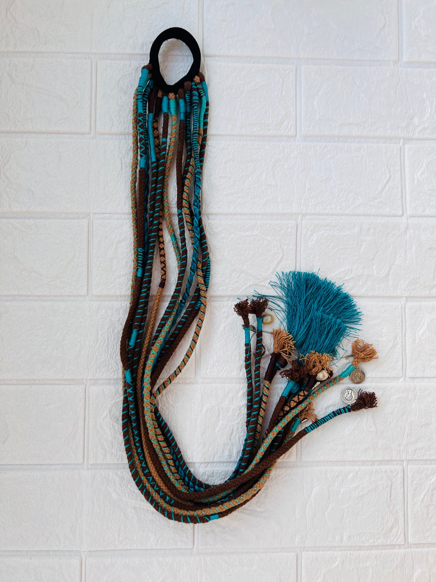 Brown blue hair strings