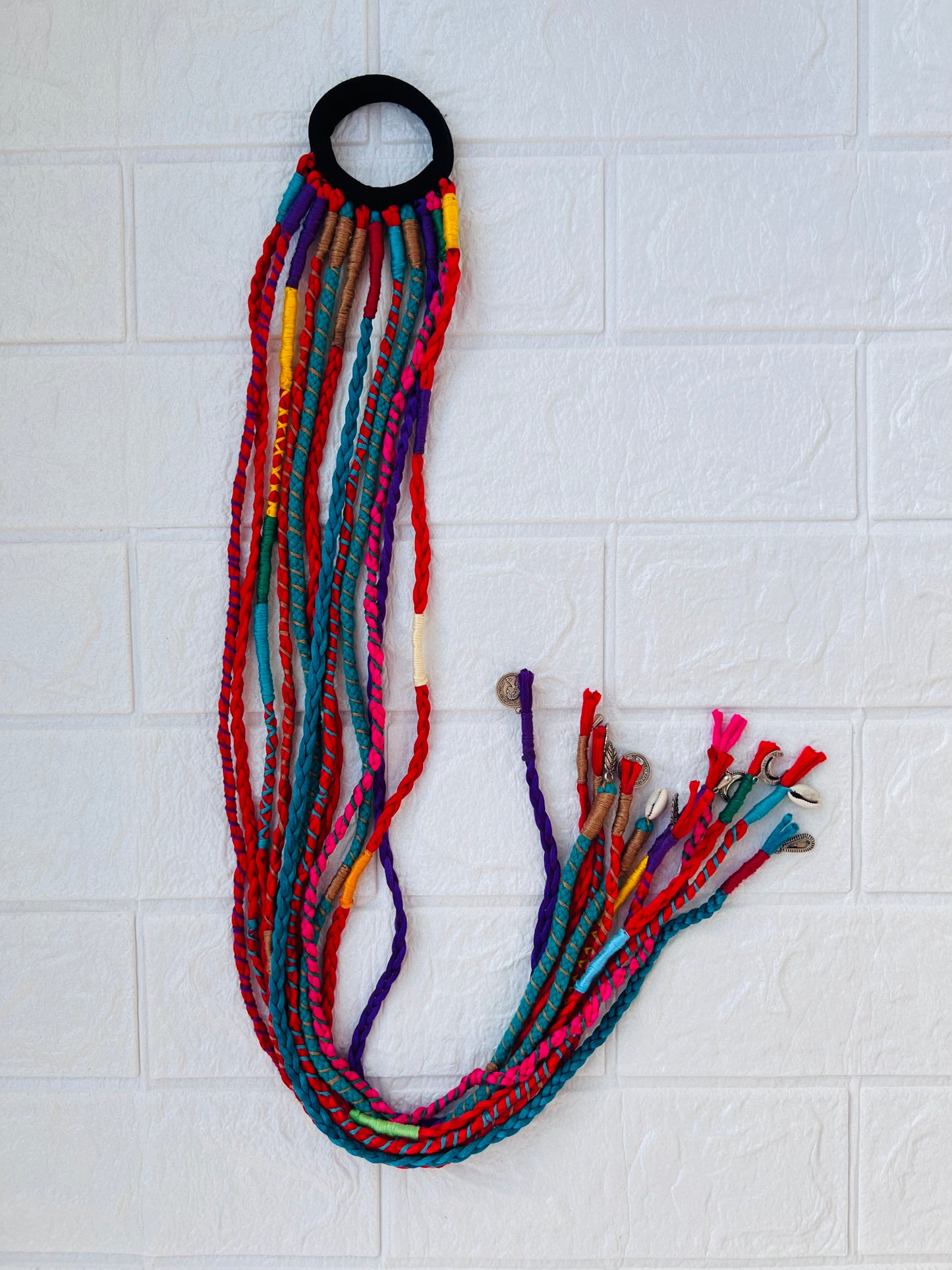Red blue pink hair strings