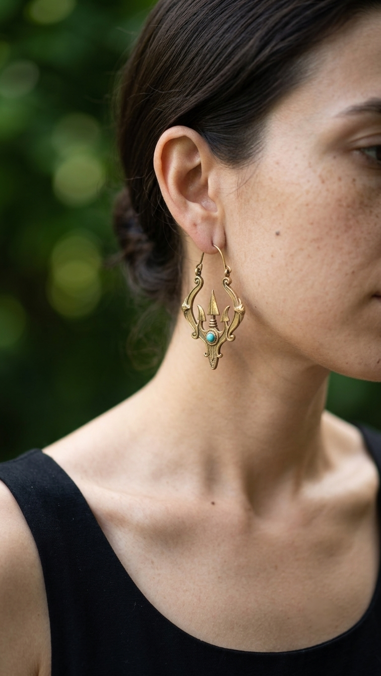 Trishool Brass Earrings