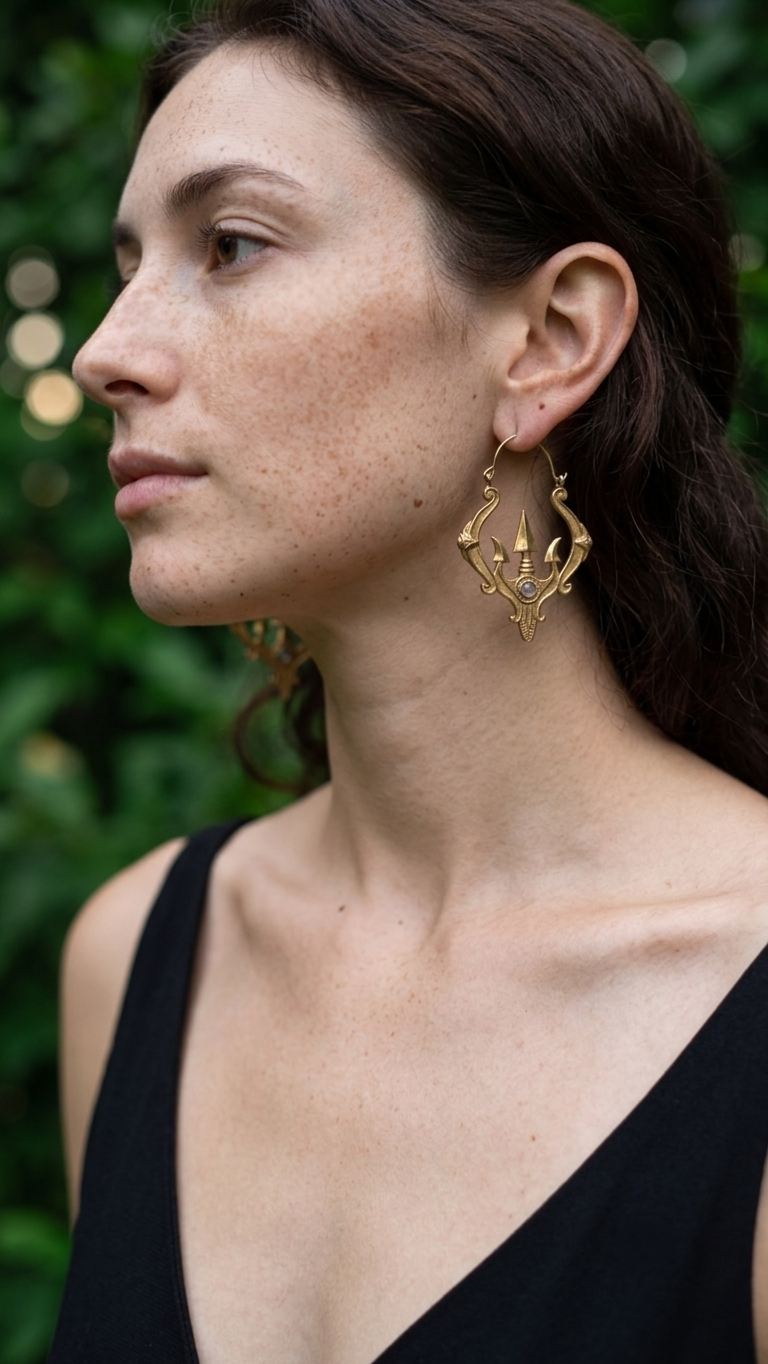 Trishool Brass Earrings