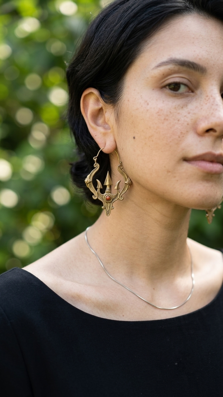Trishool Brass Earrings