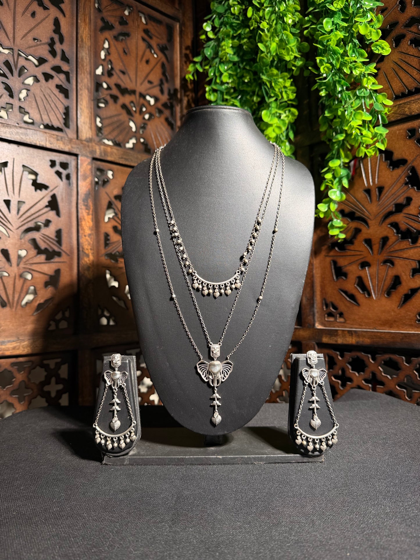 Leya Oxidised Necklace Set with Earrings