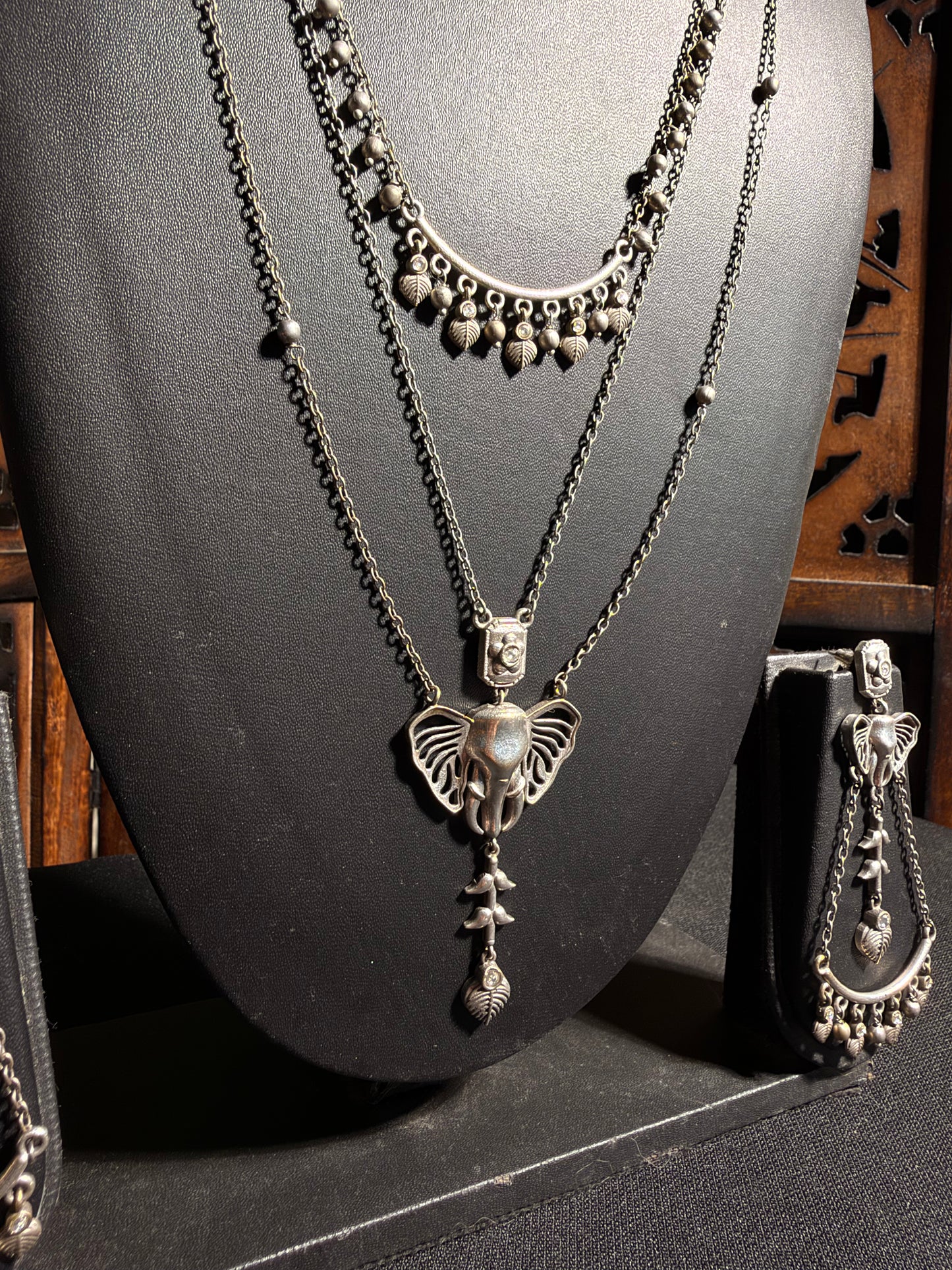 Leya Oxidised Necklace Set with Earrings