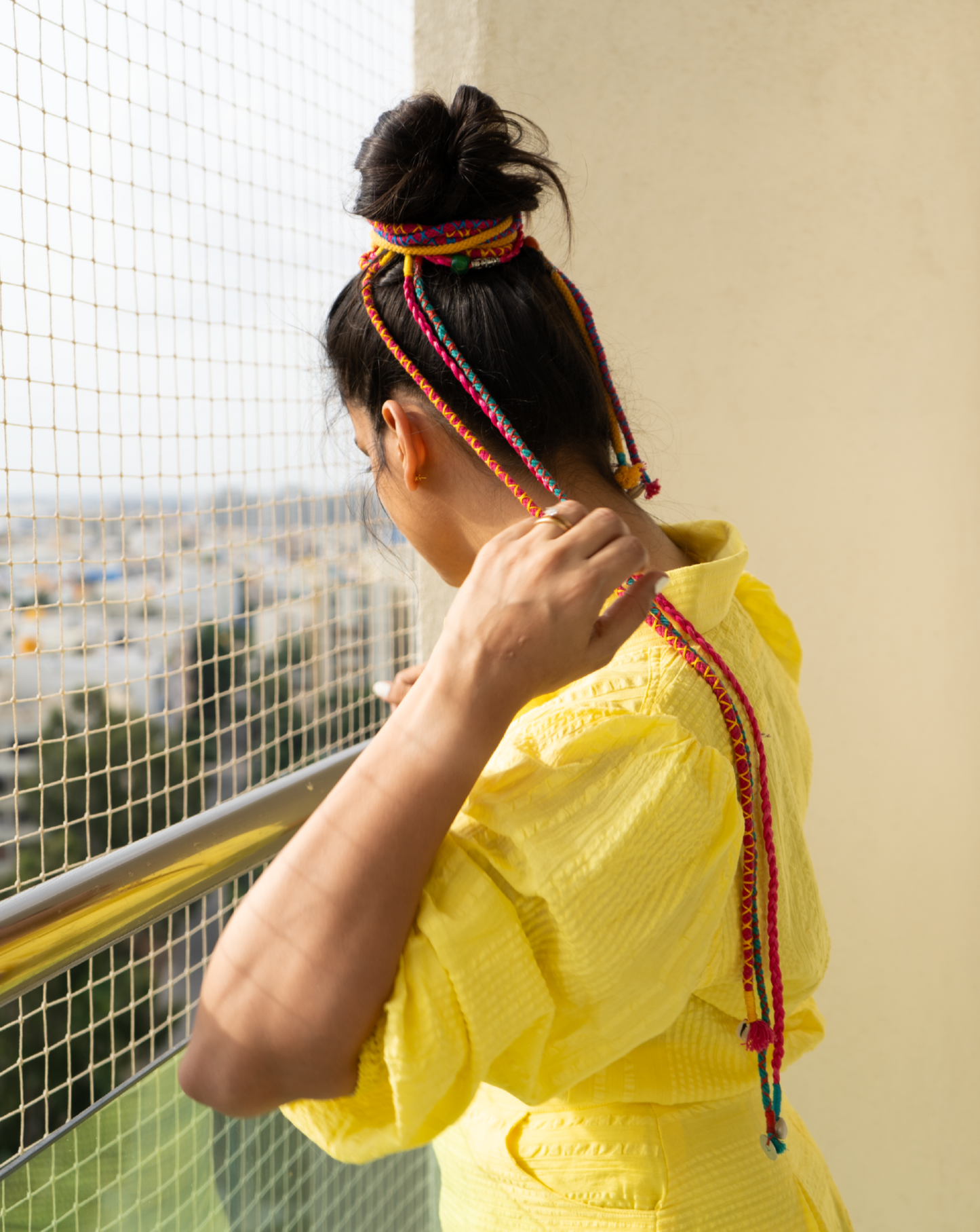 Hot Pink Yellow hair strings