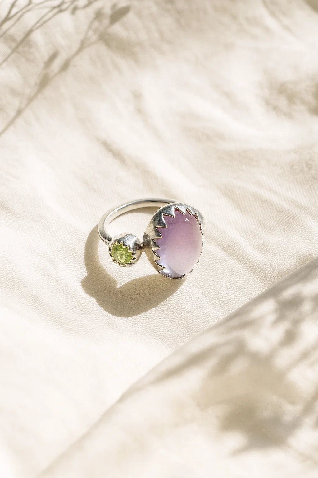 Amethyst Peridot Gemstone Sterling Silver Ring