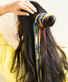 Yellow green red hair strings