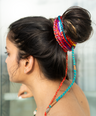 Red blue pink hair strings