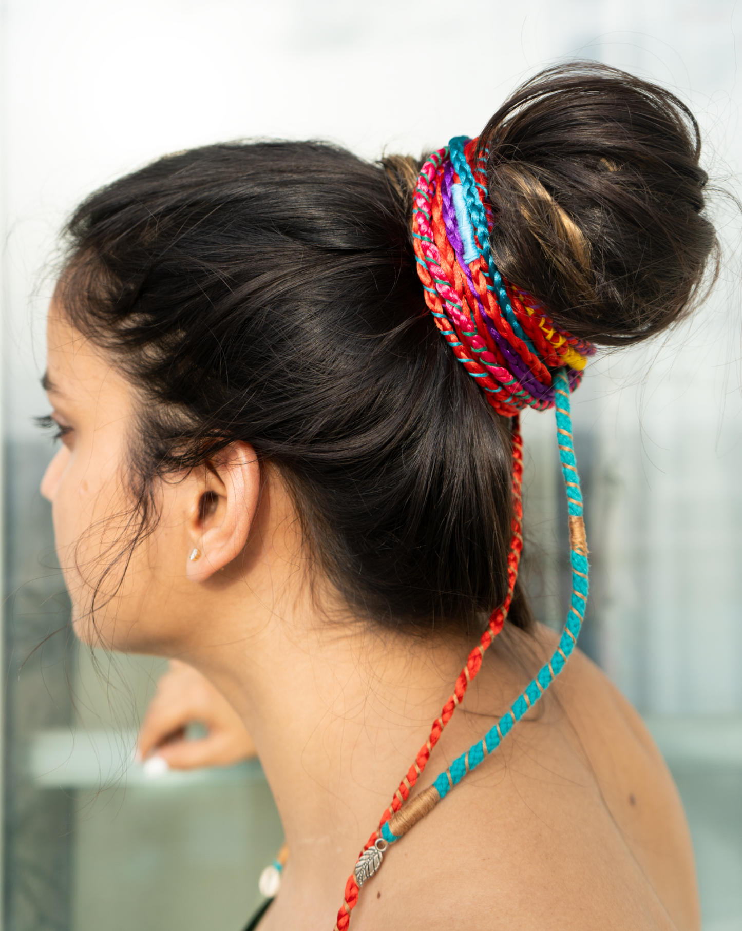 Red blue pink hair strings
